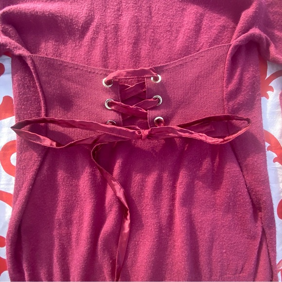 Leith Sweater Dress Long Sleeve Red Oversized Puffy Dress tie waist size xs - Picture 12 of 15